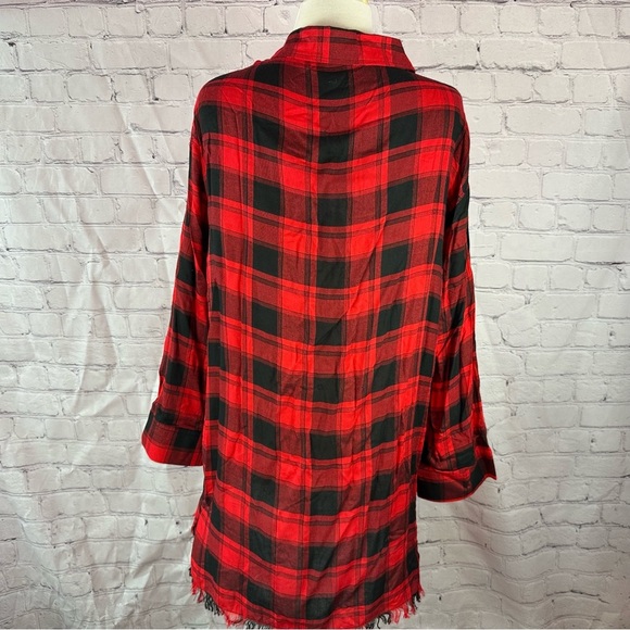 NWT Umgee boutique buffalo plaid tunic high low frayed hem sz L - Picture 6 of 11